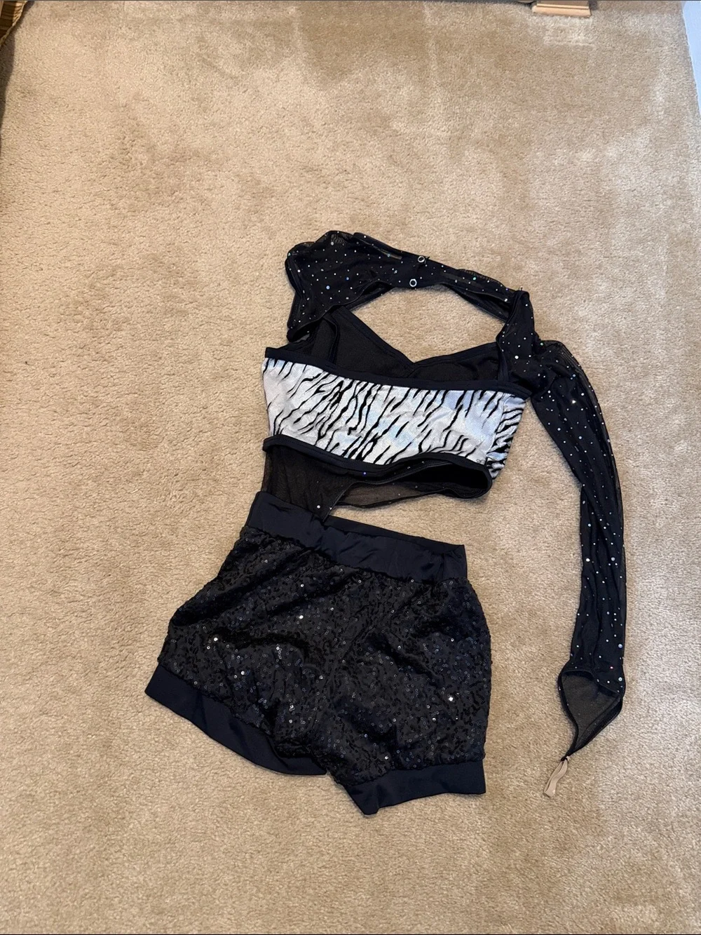 Weissman Black Sequined Dance Costume with Zebra Accent